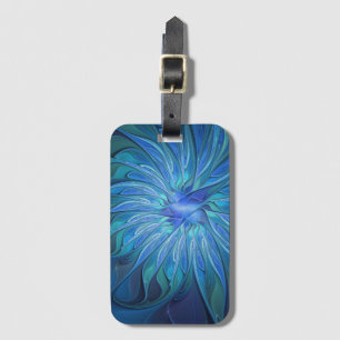 Étiquette À Bagage Motif fantaisie de fleur bleue, art fractal abstra