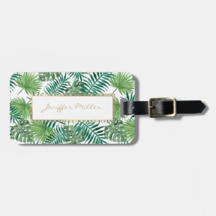 Étiquette À Bagage Motif Feuille de la forêt tropicale.        