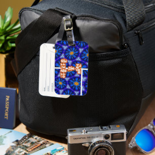 Étiquette À Bagage Motif Fleurs bleues Abstraites