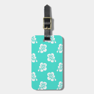 Étiquette À Bagage Motif floral à l'Hibiscus Turquoise et Blanc