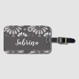 Étiquette À Bagage Motif floral blanc et gris