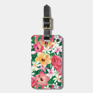Étiquette À Bagage Motif floral de ketmie tropicale