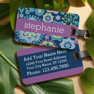 Étiquette À Bagage Motif floral de printemps coloré Nom personnalisé