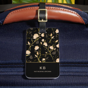 Étiquette À Bagage Motif floral or noir tendance et élégant