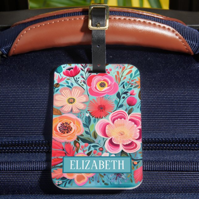 Étiquette À Bagage Motif Floral Stylé Monogramme (Insitu Rectoal 2)
