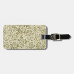 Étiquette À Bagage Motif Floral Vert Sage Antique Damas