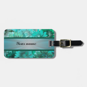 Étiquette À Bagage Motif floral vert turquoise