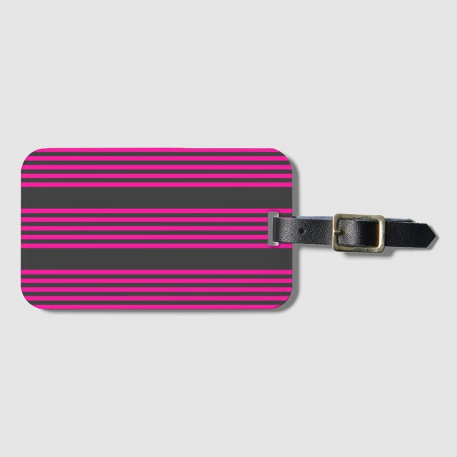 Étiquette À Bagage Motif Fuchsia et charbon de bois cinq bandes (Devant Horizontal)