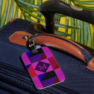 Étiquette À Bagage Motif géométrique abstrait magenta Monogramme
