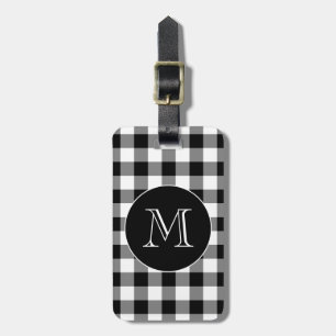 Étiquette À Bagage Motif géométrique blanc noir Monogramme personnali