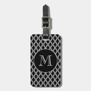 Étiquette À Bagage Motif géométrique blanc noir Monogramme personnali