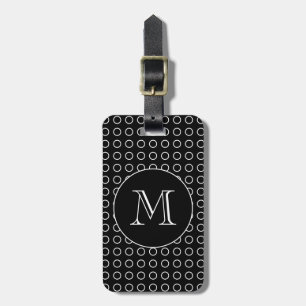 Étiquette À Bagage Motif géométrique blanc noir Monogramme personnali