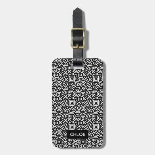 Étiquette À Bagage Motif géométrique cool tendance noir et blanc