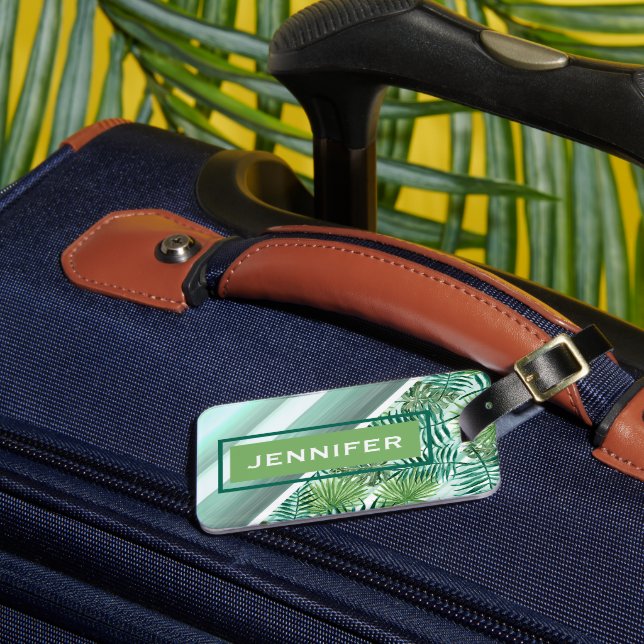Étiquette À Bagage Motif Hip Tropical Green Palm Leafs (Insitu Rectoal 3)