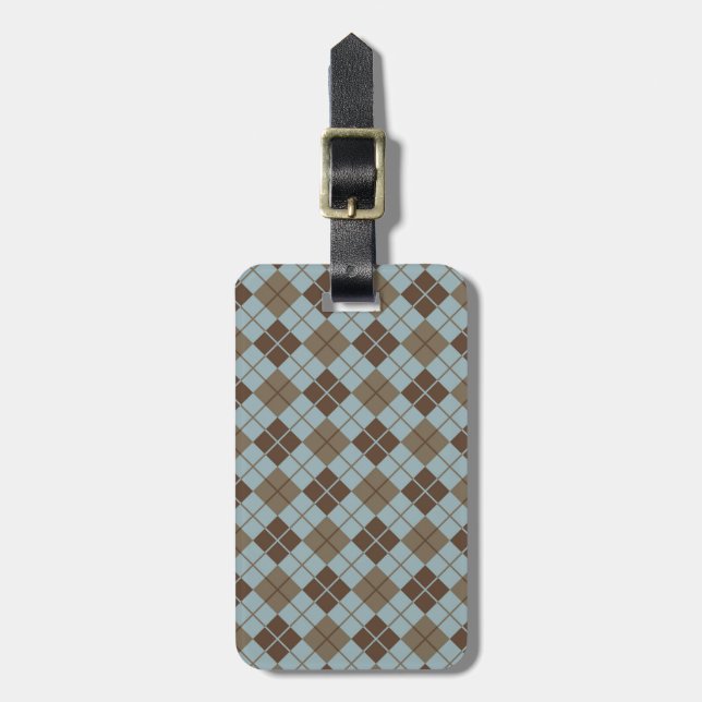 Étiquette À Bagage Motif Jacquard en bleu et en taupe (Devant Vertical)