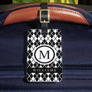 Étiquette À Bagage Motif Jacquard noir et blanc personnalisé
