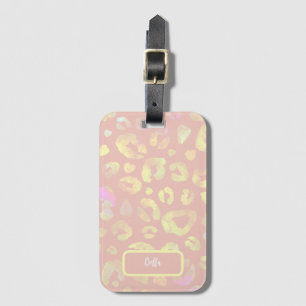 Étiquette À Bagage Motif léopard rose métallique