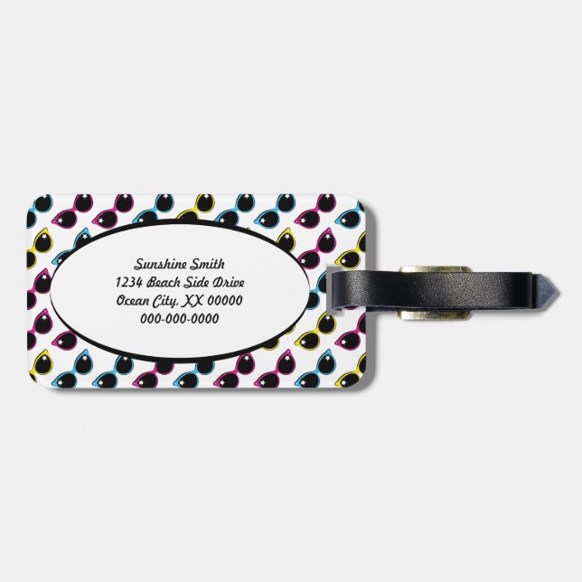 Étiquette À Bagage Motif Lunettes de soleil de chat rétro (Dos horizontal)