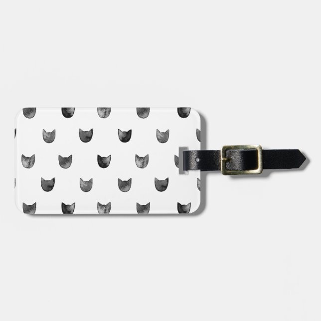 Étiquette À Bagage Motif mignon chic noir et blanc de chat (Devant horizontal)