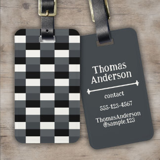 Étiquette À Bagage Motif monochrome de gris, gris, noir et blanc