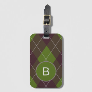 Étiquette À Bagage Motif monogramme classique en argyll vert foncé