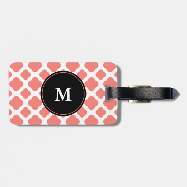 Étiquette À Bagage Motif monogramme Coral rose Quatrefoil (Dos horizontal)