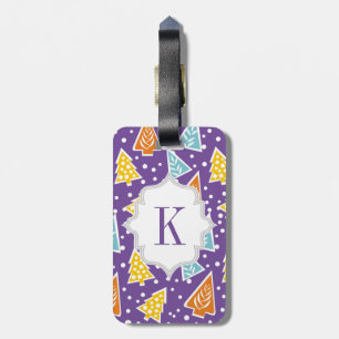 Étiquette À Bagage Motif, monogramme des arbres de Noël violets