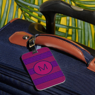 Étiquette À Bagage Motif monogrammé rayé violet et magenta