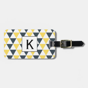 Étiquette À Bagage Motif Monogramme triangles jaune et charbon de boi
