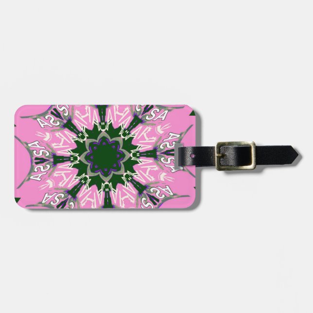 Étiquette À Bagage Motif Motif Monogramme noir et rose joli (Devant horizontal)