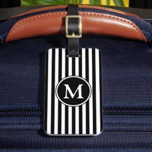 Étiquette À Bagage Motif noir blanc Motif rayé Monogramme