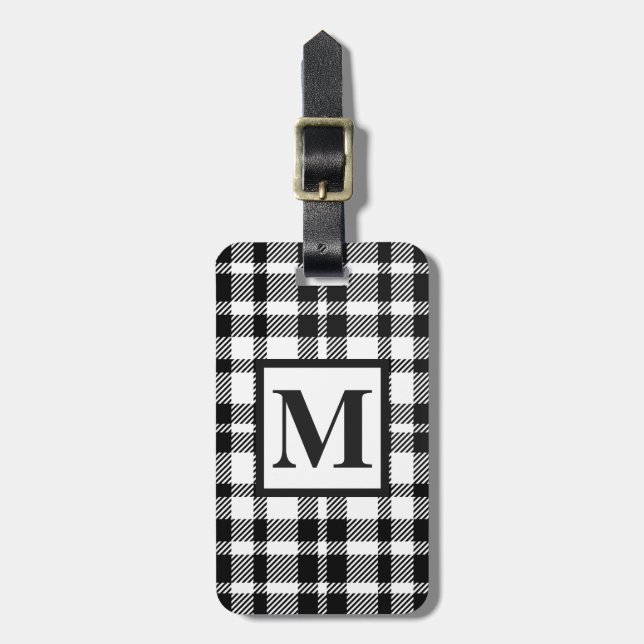 Étiquette À Bagage Motif noir et blanc de guingan (Devant Vertical)