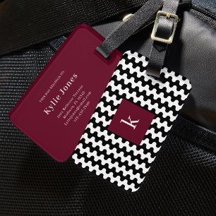 Étiquette À Bagage Motif ondulé gras Monogramme Noir Blanc Bourgogne