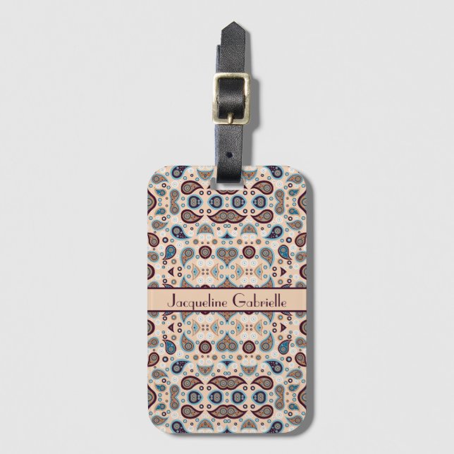 Étiquette À Bagage Motif Paisley | Ajouter un nom (Devant Vertical)