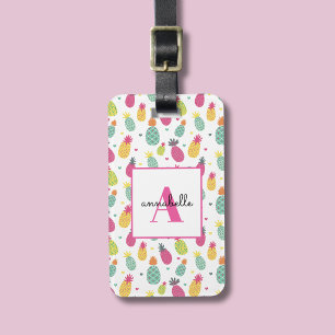Étiquette À Bagage Motif personnalisé d'ananas tropical avec monogram