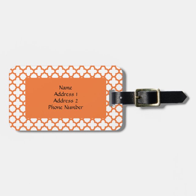 Étiquette À Bagage Motif Quatrefoil Orange (Devant horizontal)