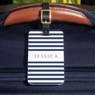 Étiquette À Bagage Motif rayé bleu de la marine moderne