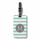 Motif rayé gris et menthe avec Monogramme