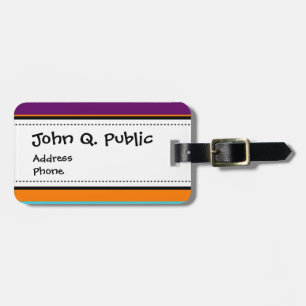 Étiquette À Bagage Motif rayé pourpre orange turquoise de rose d'été