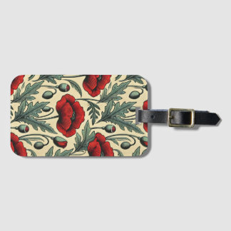 Étiquette À Bagage Motif Red Poppies d'inspiration vintage