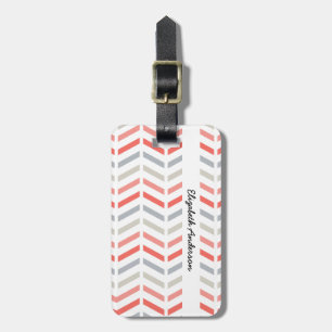 Étiquette À Bagage Motif rose et blanc de corail élégant de Chevron