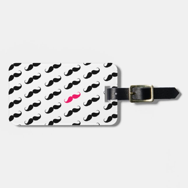 Étiquette À Bagage Motif rose et noir Girly drôle de moustache (Devant horizontal)