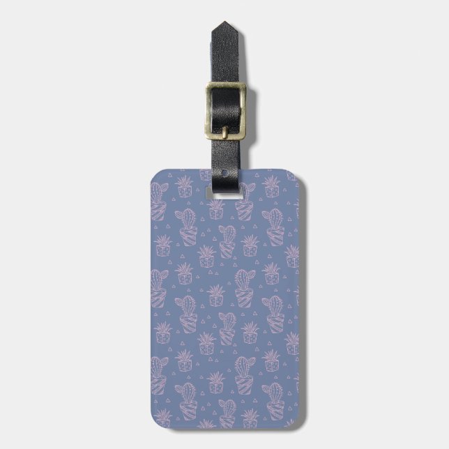 Étiquette À Bagage Motif rose et pourpre de cactus de bande dessinée (Devant Vertical)