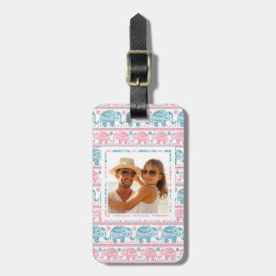 Étiquette À Bagage Motif rose et turquoise de photo faite sur