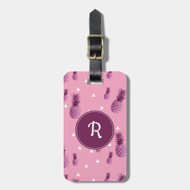 Étiquette À Bagage Motif rose tropical de triangles d'ananas d'été (Devant Vertical)