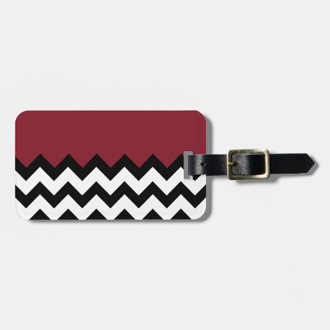 Étiquette À Bagage Motif Rouge Cinnabar Sur Grand Zigzag Chevron (Devant horizontal)