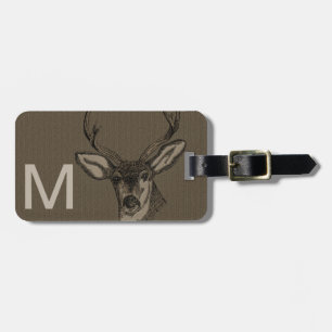 Étiquette À Bagage Motif rustique de tête de cerfs communs de regard