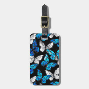 Étiquette À Bagage Motif sans couleur foncée avec papillons bleus Mor