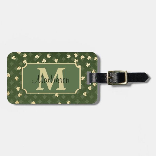Étiquette À Bagage Motif Shamrock irlandais d'or Monogram (Devant horizontal)