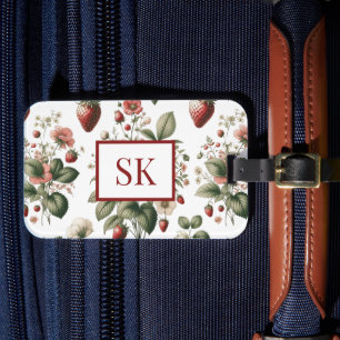Étiquette À Bagage Motif sucré de fraise et de fleurs Monogramme pers
